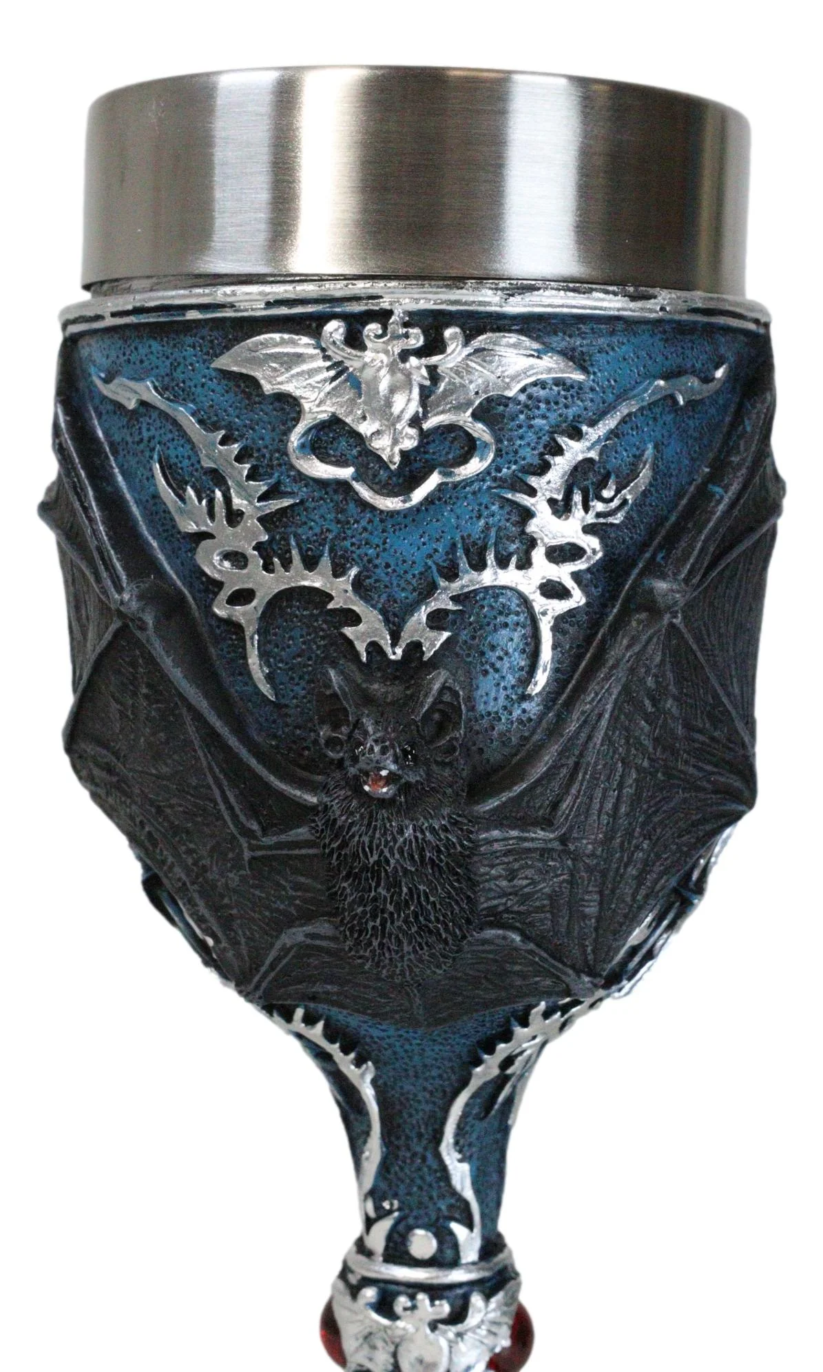 Vampire Flying Bat Blue With Silver Knotwork Scroll Patterns Wine Goblet Chalice - Image 7