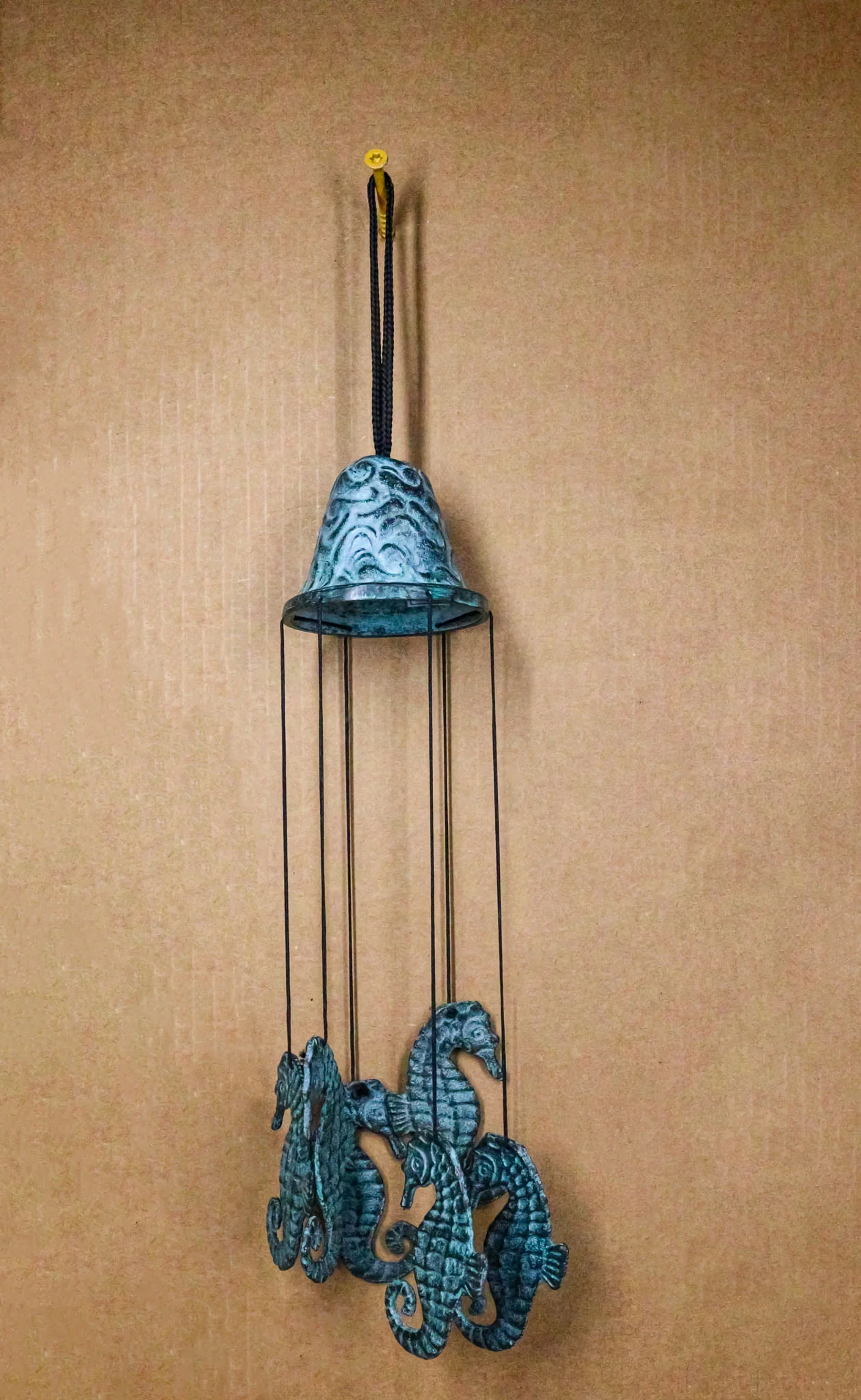 Verdigris Distressed Brass Metal Nautical Bell With Marine Seahorses Wind Chime - Image 10