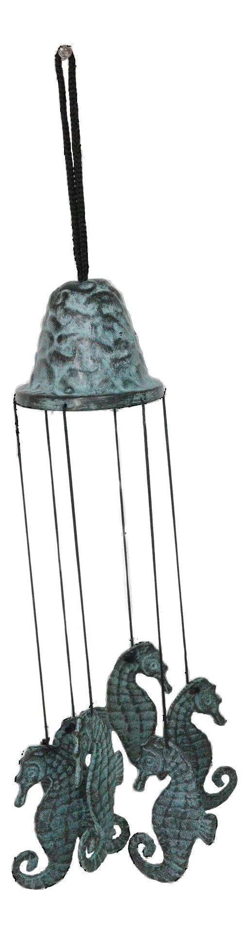 Verdigris Distressed Brass Metal Nautical Bell With Marine Seahorses Wind Chime - Image 2
