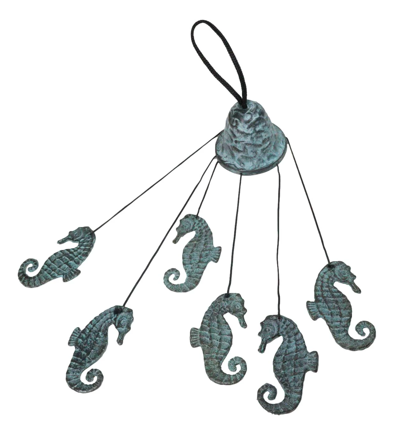 Verdigris Distressed Brass Metal Nautical Bell With Marine Seahorses Wind Chime - Image 4