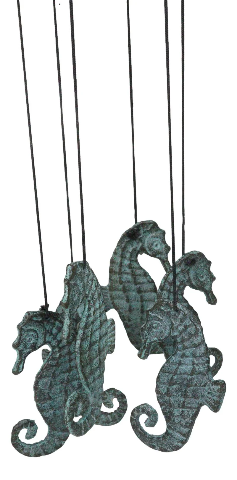 Verdigris Distressed Brass Metal Nautical Bell With Marine Seahorses Wind Chime - Image 5