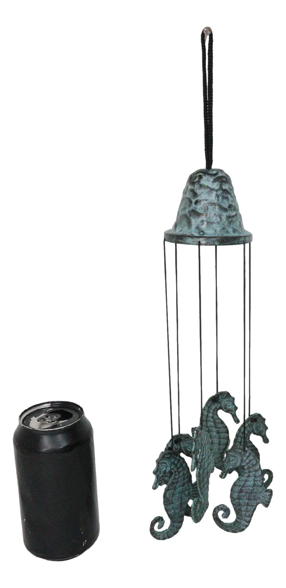 Verdigris Distressed Brass Metal Nautical Bell With Marine Seahorses Wind Chime - Image 9