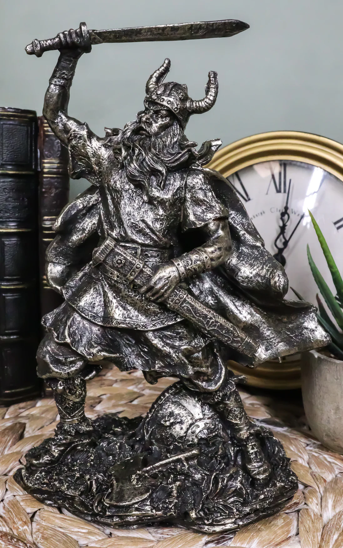Viking Berserker Warrior With Bull Horn Helmet Attacking With Sword Figurine - Image 8