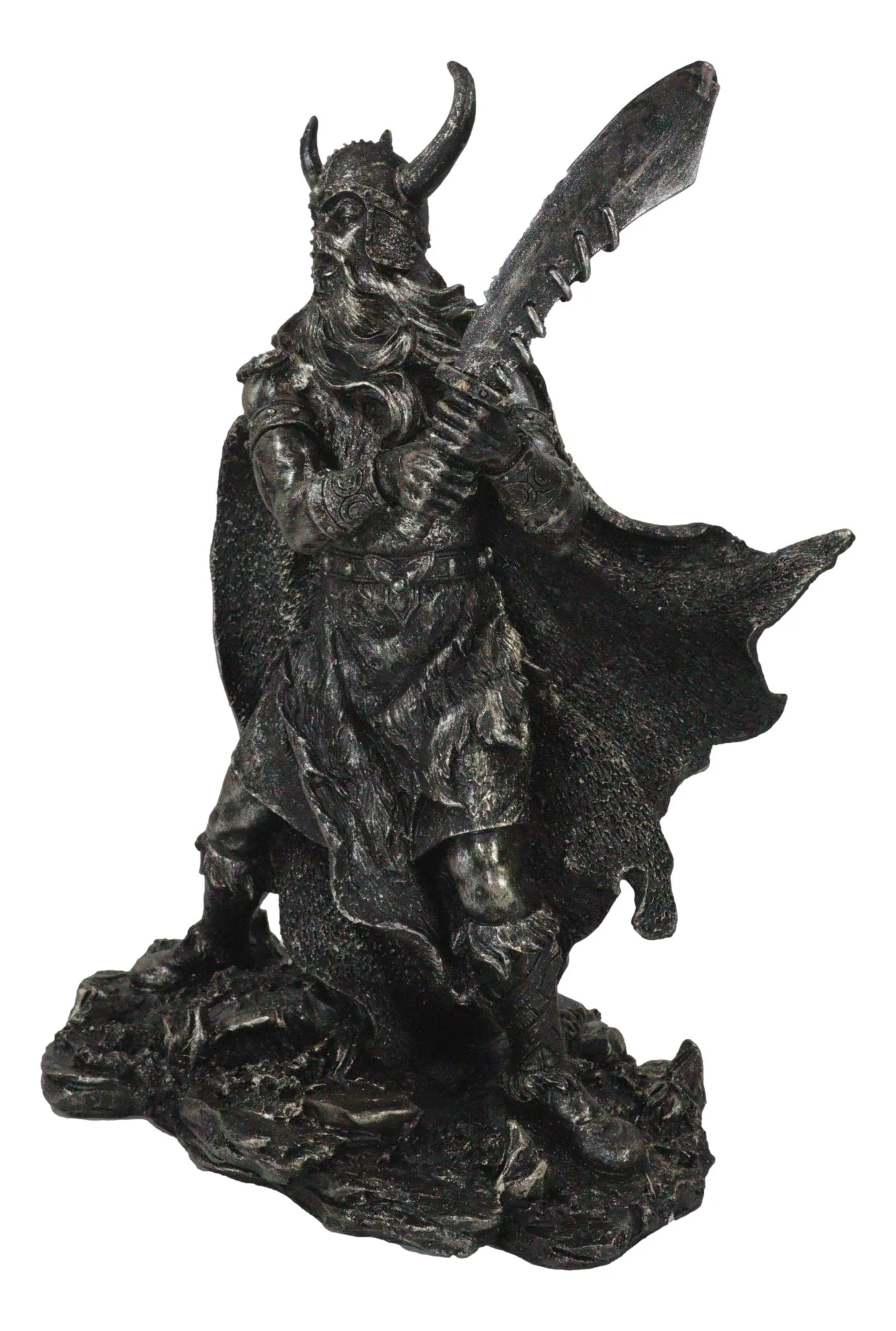 Viking Berserker Warrior With Bull Horn Helmet Wielding Sword Statue 10"H - Image 2