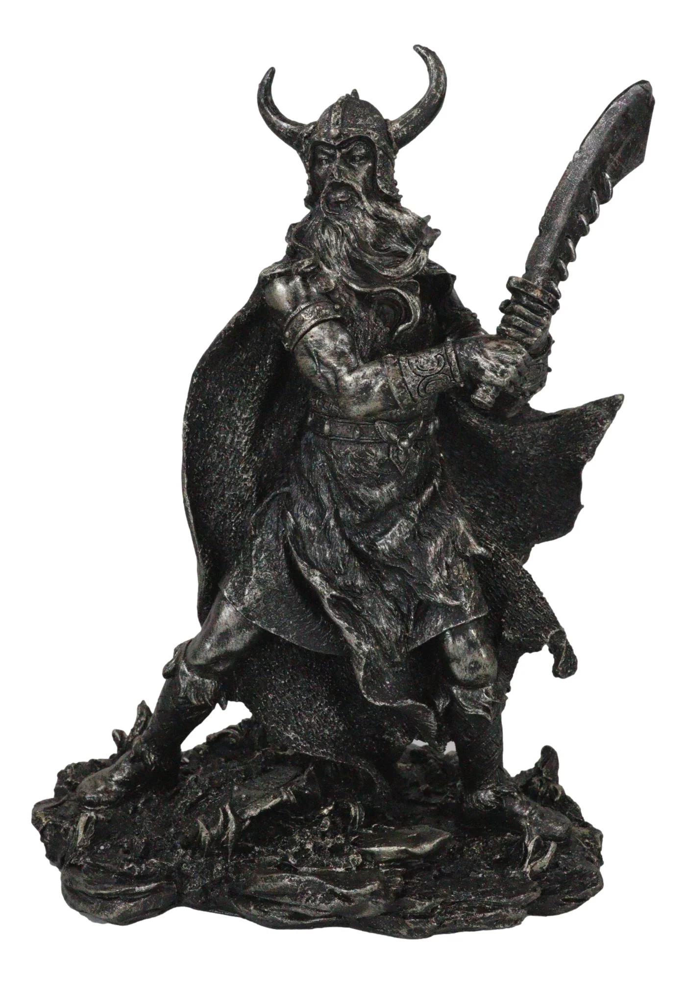 Viking Berserker Warrior With Bull Horn Helmet Wielding Sword Statue 10"H - Image 3
