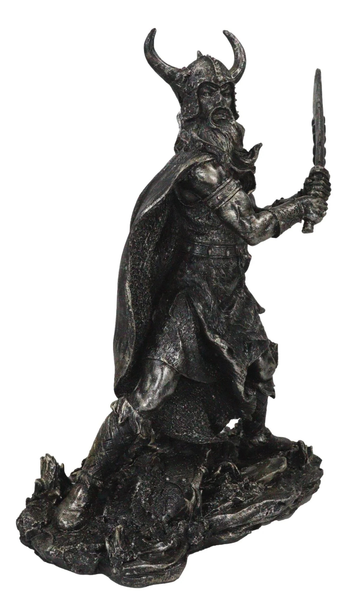 Viking Berserker Warrior With Bull Horn Helmet Wielding Sword Statue 10"H - Image 4