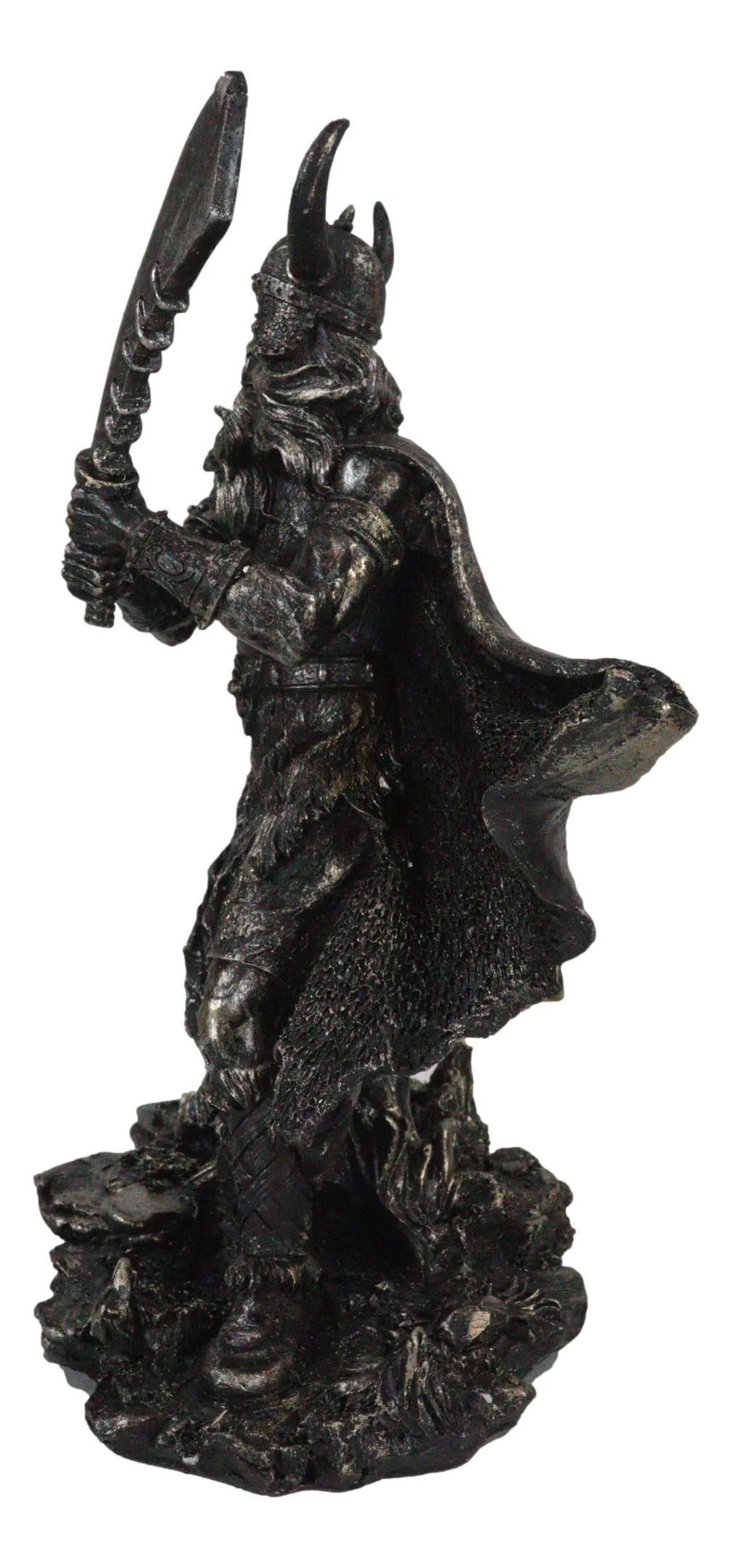 Viking Berserker Warrior With Bull Horn Helmet Wielding Sword Statue 10"H - Image 5