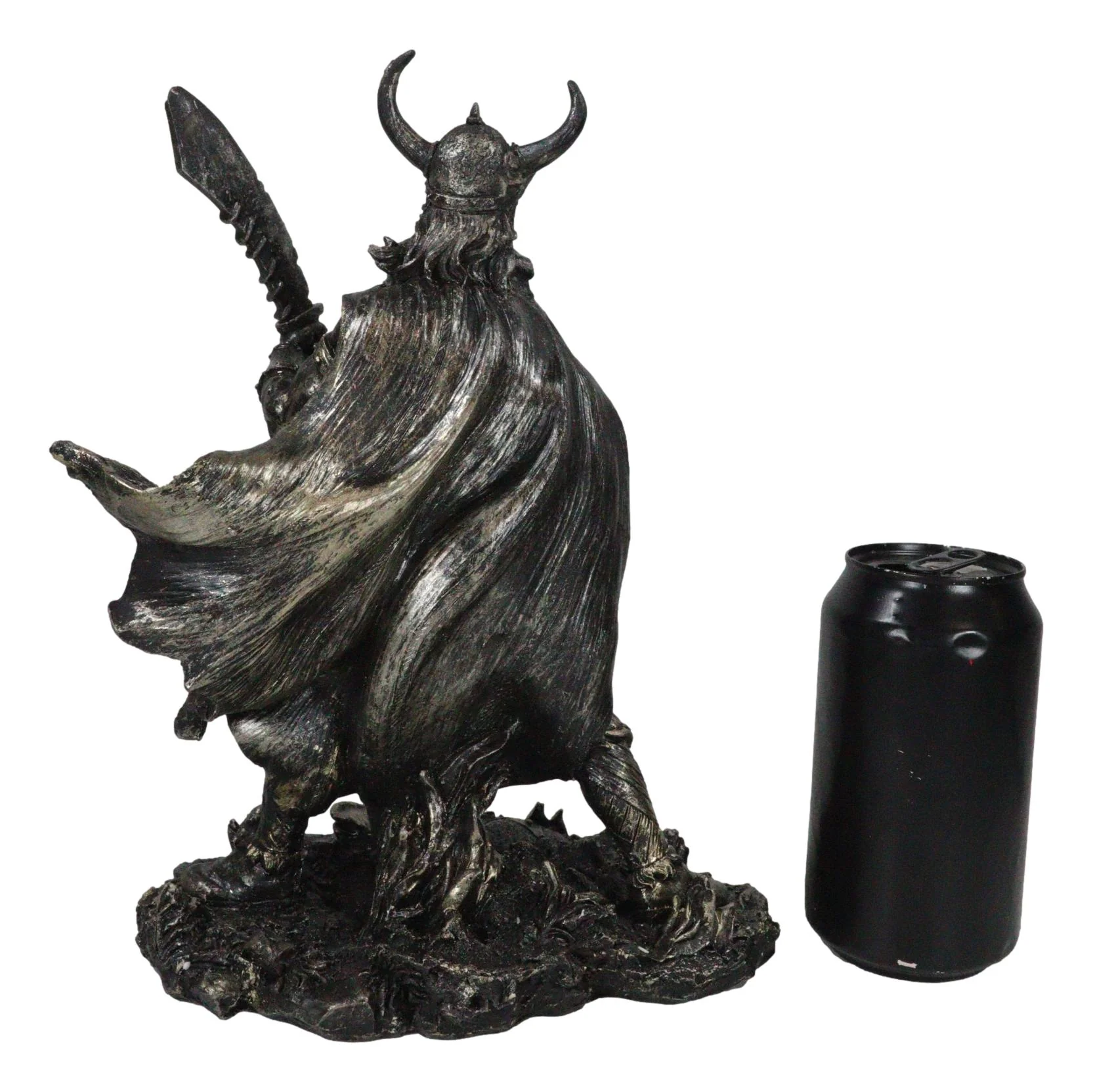 Viking Berserker Warrior With Bull Horn Helmet Wielding Sword Statue 10"H - Image 7