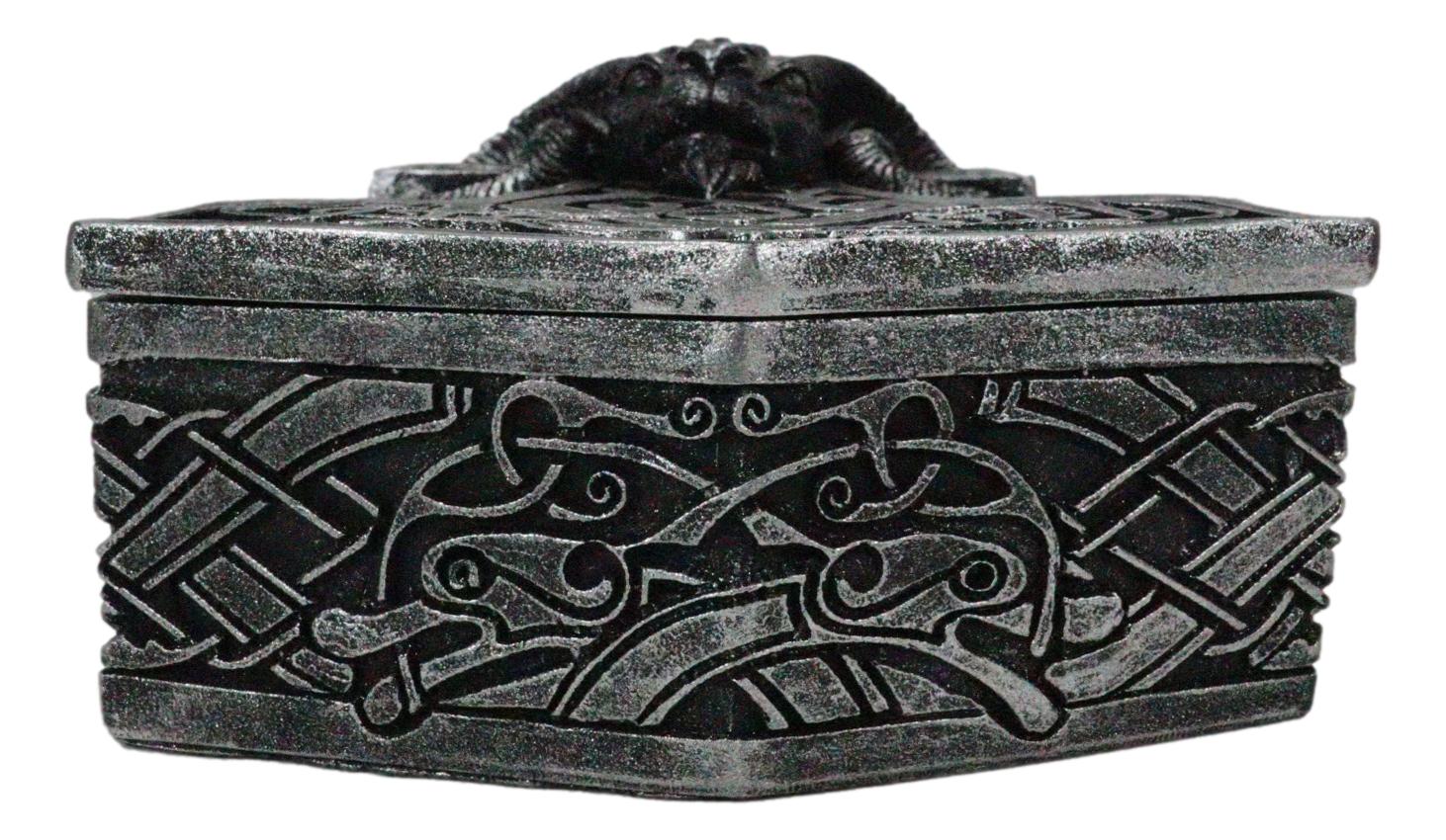 Viking Ram Skull Thor Hammer Mjolnir With Runes Knotwork Decorative Jewelry Box - Image 3