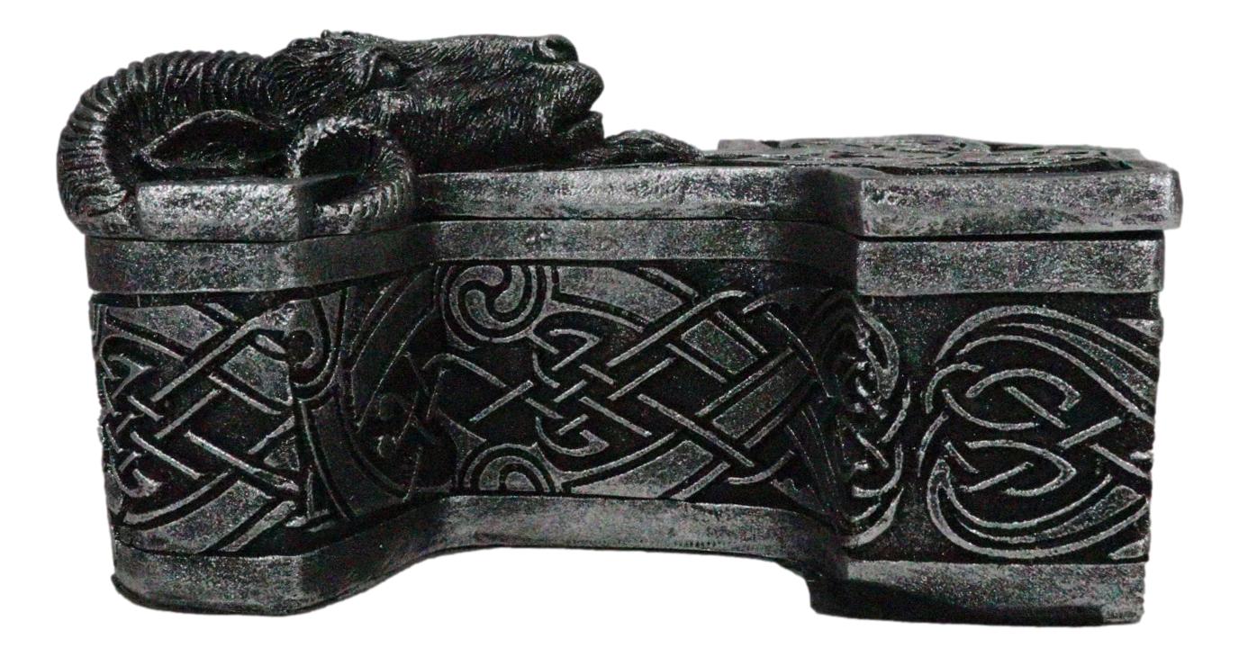Viking Ram Skull Thor Hammer Mjolnir With Runes Knotwork Decorative Jewelry Box - Image 4