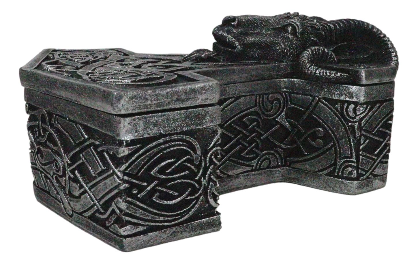Viking Ram Skull Thor Hammer Mjolnir With Runes Knotwork Decorative Jewelry Box - Image 5