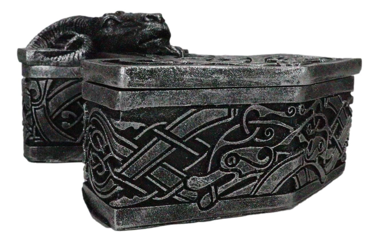 Viking Ram Skull Thor Hammer Mjolnir With Runes Knotwork Decorative Jewelry Box - Image 6