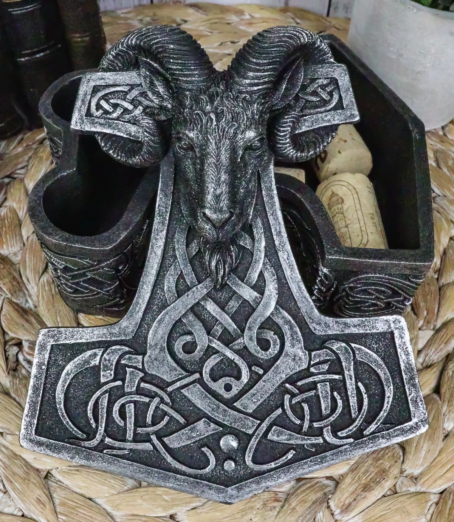 Viking Ram Skull Thor Hammer Mjolnir With Runes Knotwork Decorative Jewelry Box - Image 8