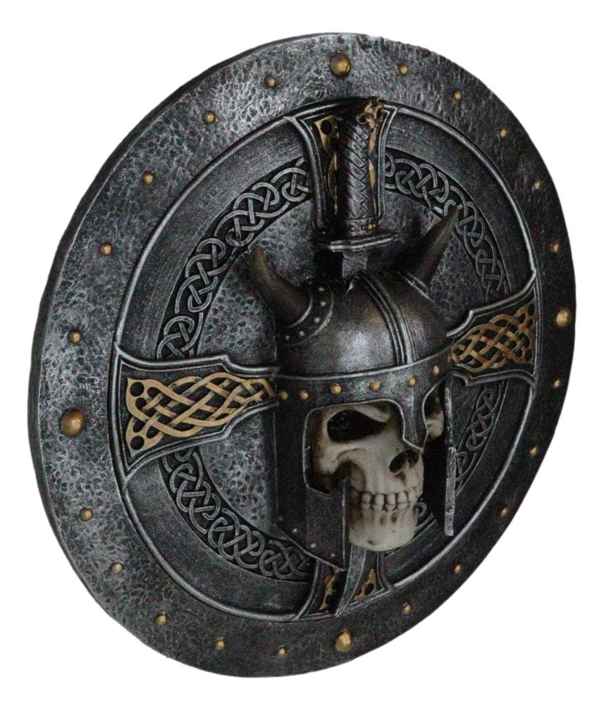 Viking Warrior Of Valhalla Skull Helmet Celtic Knot Cross Shield Wall Plaque - Image 6