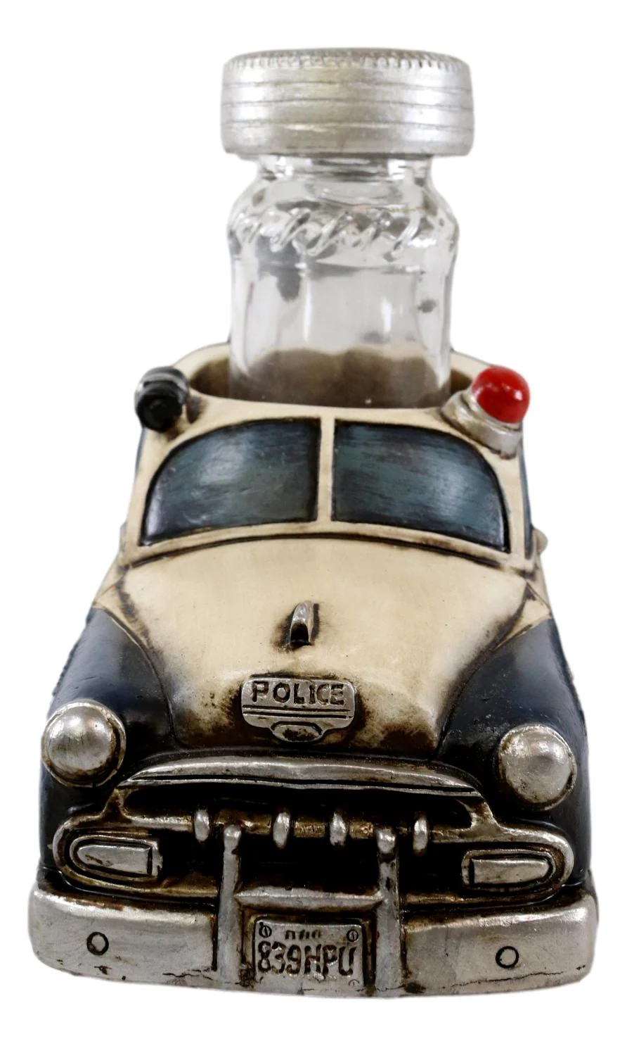 Vintage Blue Police Patrol Car Figurine Holder And Salt Pepper Shakers Set - Image 2