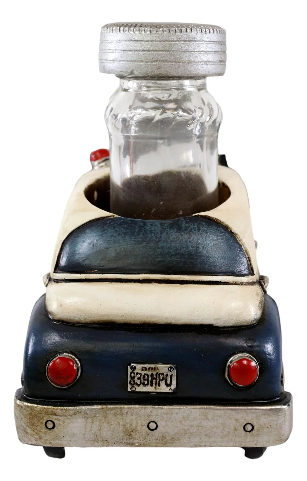 Vintage Blue Police Patrol Car Figurine Holder And Salt Pepper Shakers Set - Image 4