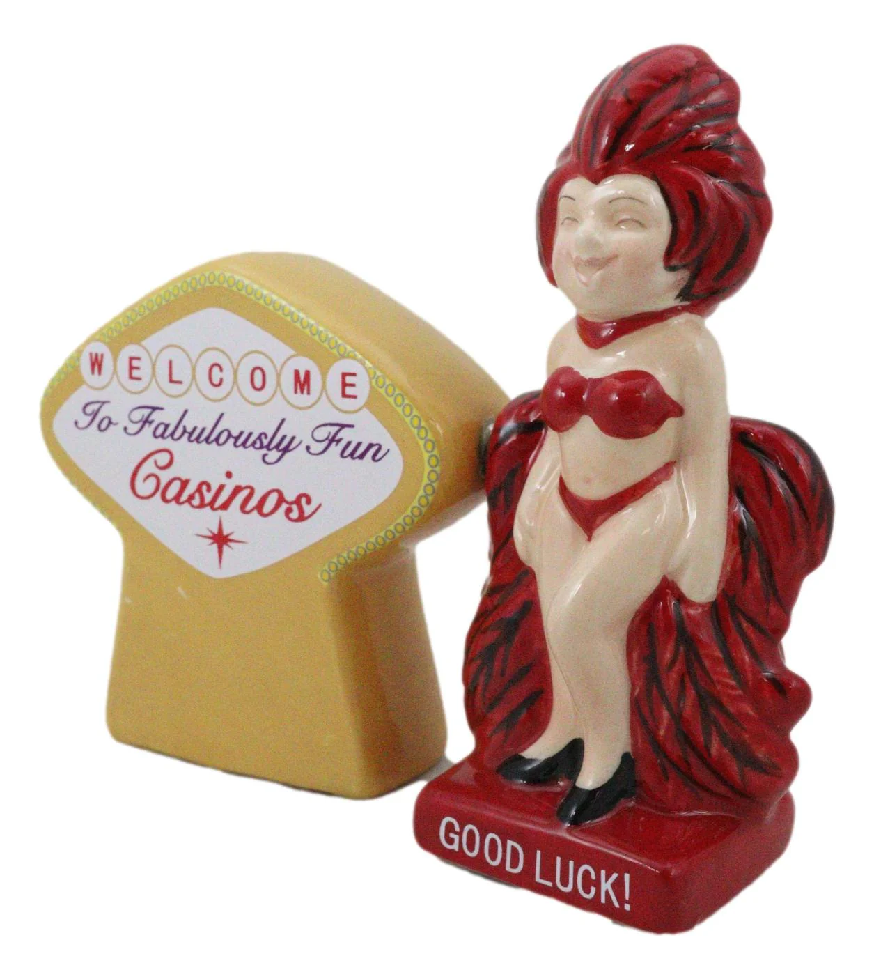 Welcome To Fabulously Fun Casinos Good Luck Pin Up Show Girl Salt Pepper Shakers - Image 4