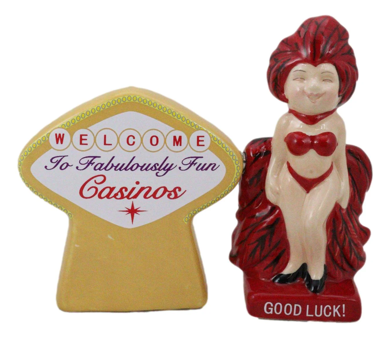 Welcome To Fabulously Fun Casinos Good Luck Pin Up Show Girl Salt Pepper Shakers - Image 6