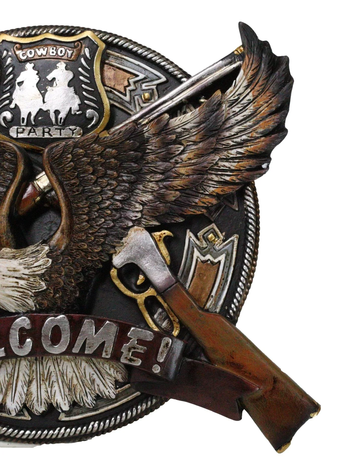 Western Bald Eagle With 2 Rifle Shotguns Cowboy Party Welcome Wall Decor Plaque - Image 7