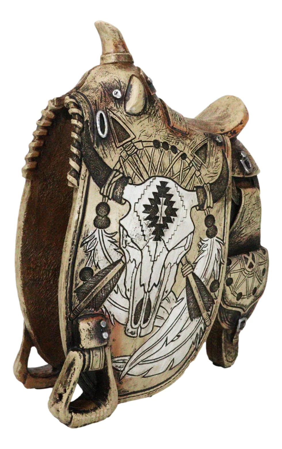 Western Country Cowboy Navajo Tribal Indian Cow Skull Horse Saddle Figurine - Image 4