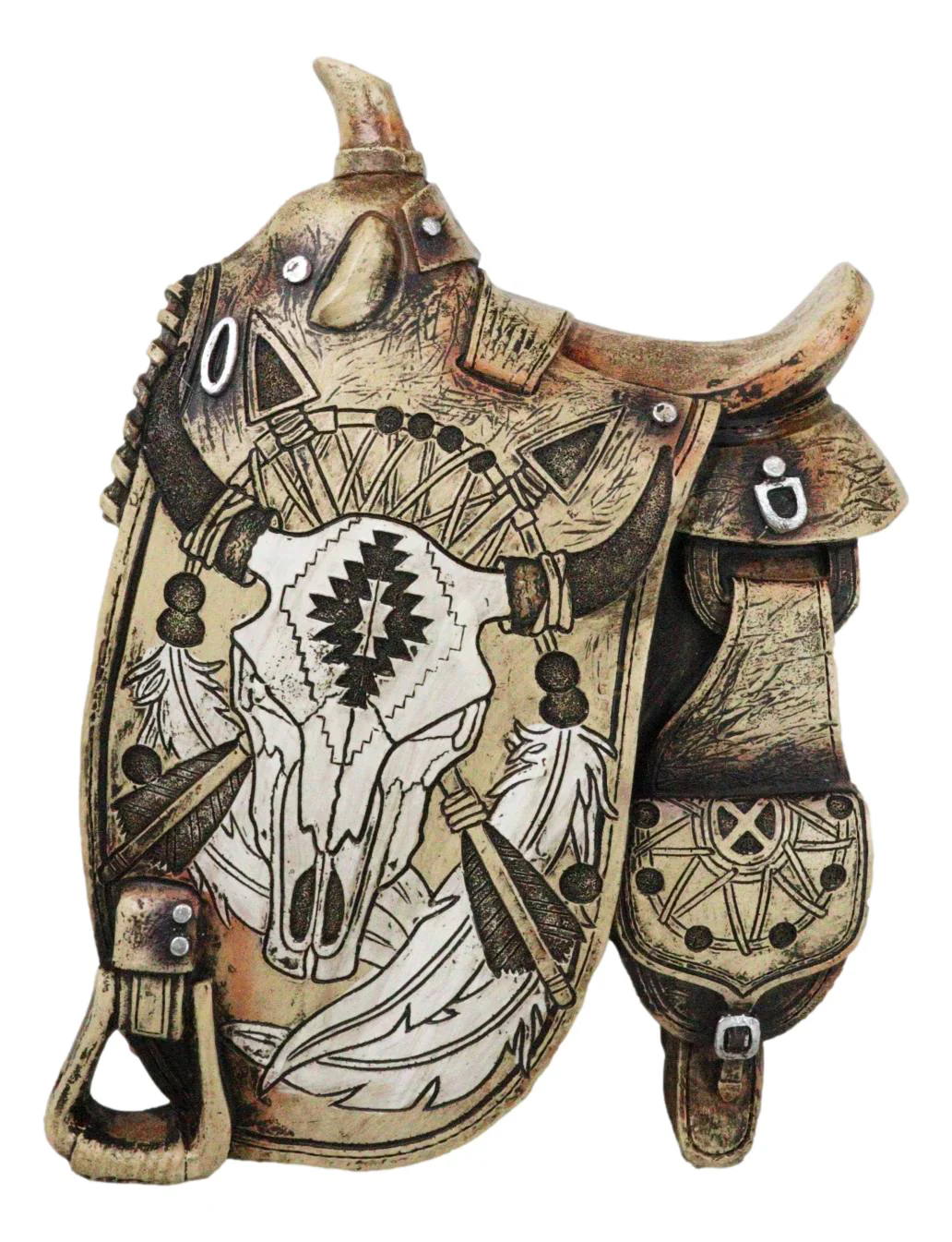 Western Country Cowboy Navajo Tribal Indian Cow Skull Horse Saddle Figurine - Image 5