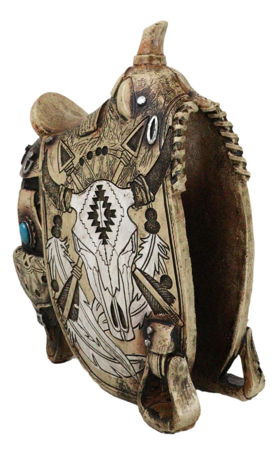 Western Country Cowboy Navajo Tribal Indian Cow Skull Horse Saddle Figurine - Image 6