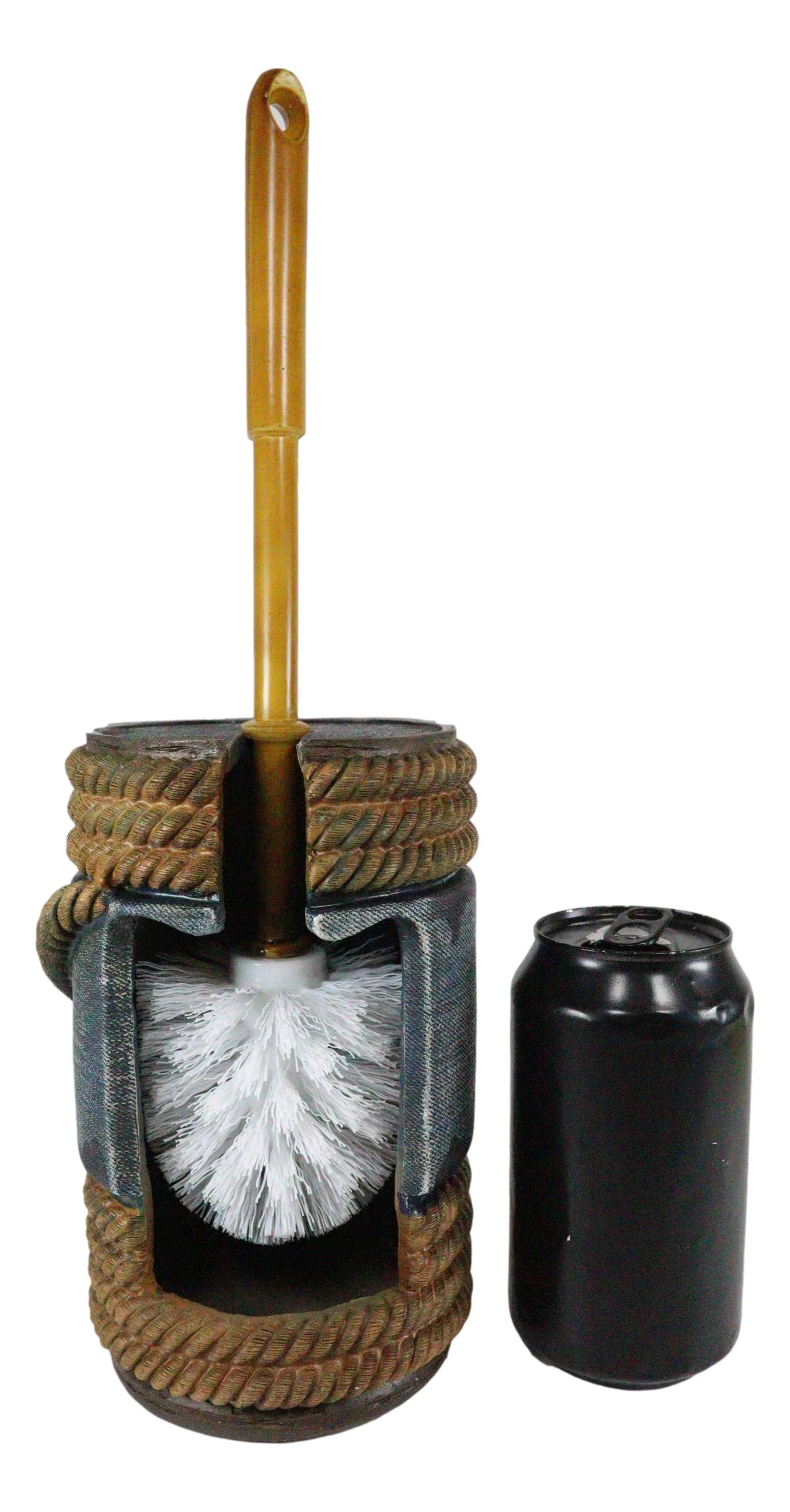 Western Cowboy Faux Rope Denim Horse Buckle Toilet Brush And Base Holder Set - Image 4