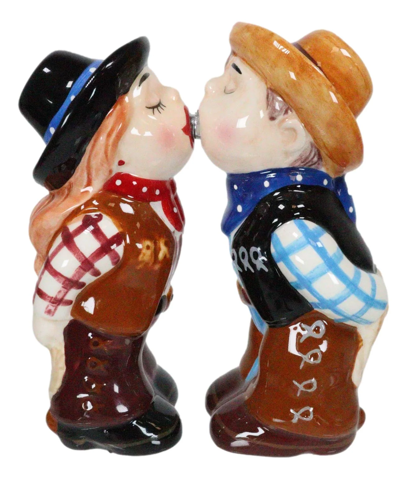 Western Cowboy Kissing Cowgirl Magnetic Ceramic Salt And Pepper Shakers Set - Image 4