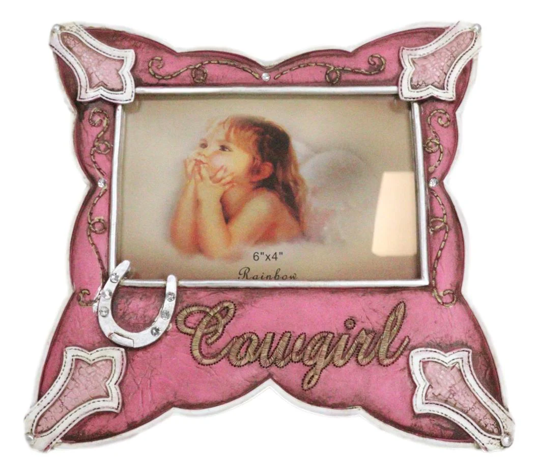 Western Cowgirl Pink Faux Leather Horseshoe Picture Frame Wall Or Easel 4"X6" - Image 3