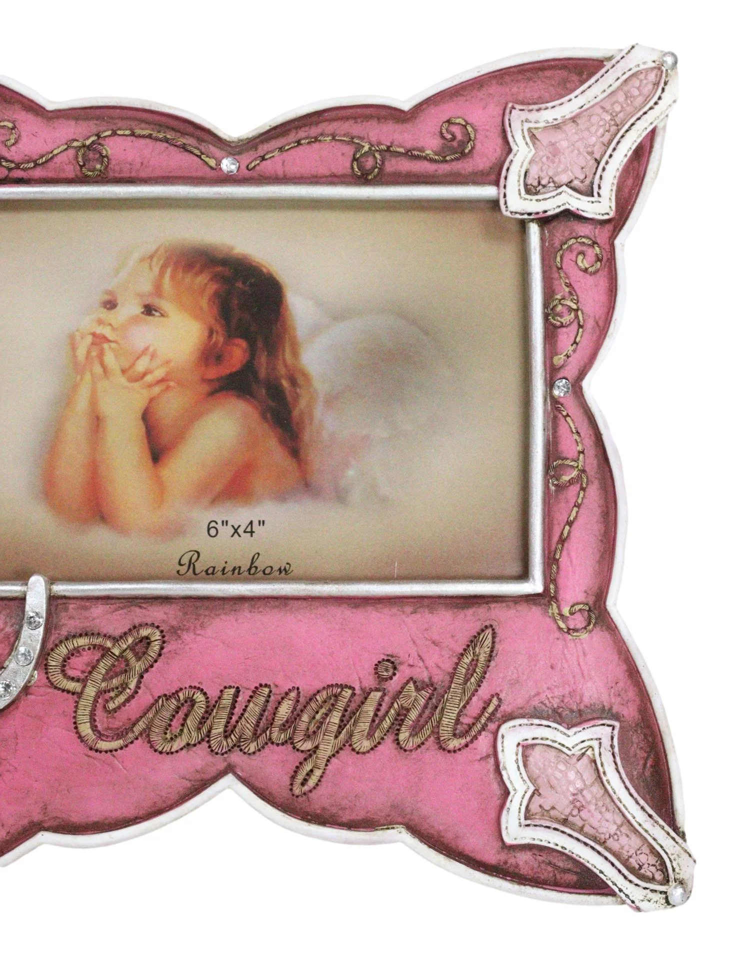 Western Cowgirl Pink Faux Leather Horseshoe Picture Frame Wall Or Easel 4"X6" - Image 4