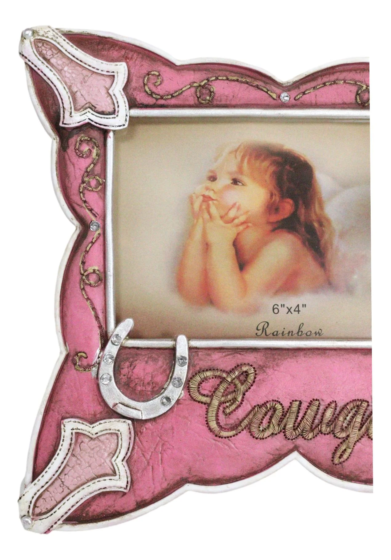Western Cowgirl Pink Faux Leather Horseshoe Picture Frame Wall Or Easel 4"X6" - Image 7