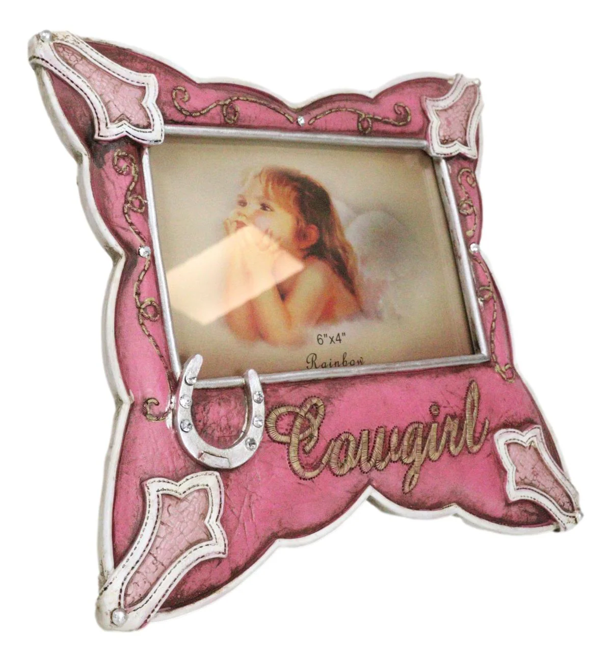 Western Cowgirl Pink Faux Leather Horseshoe Picture Frame Wall Or Easel 4"X6" - Image 8