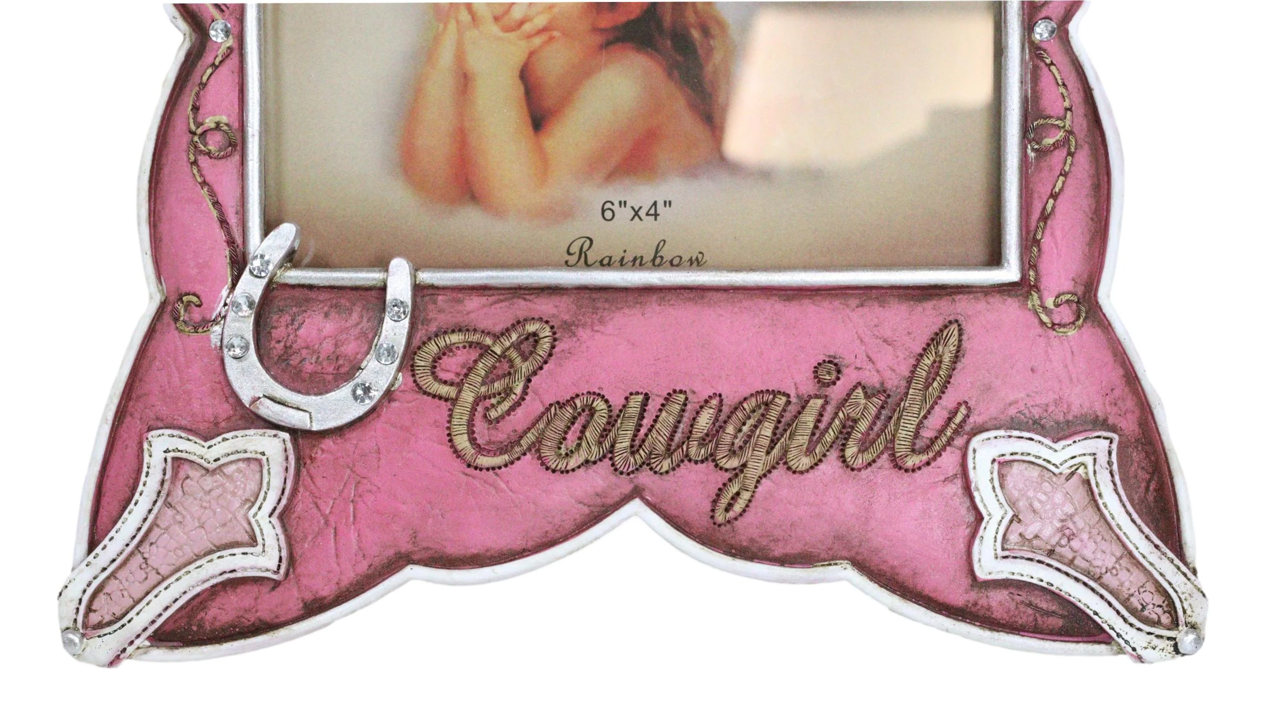 Western Cowgirl Pink Faux Leather Horseshoe Picture Frame Wall Or Easel 4"X6" - Image 9