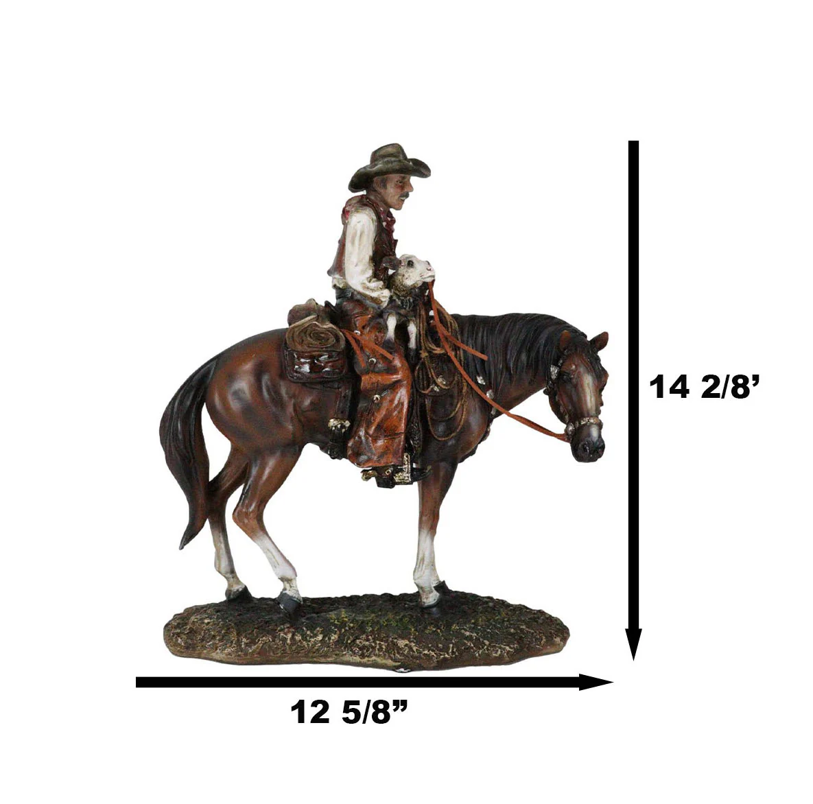 Western Desert Cowboy On Saddleback Riding Brown Stallion Horse Figurine - Image 2