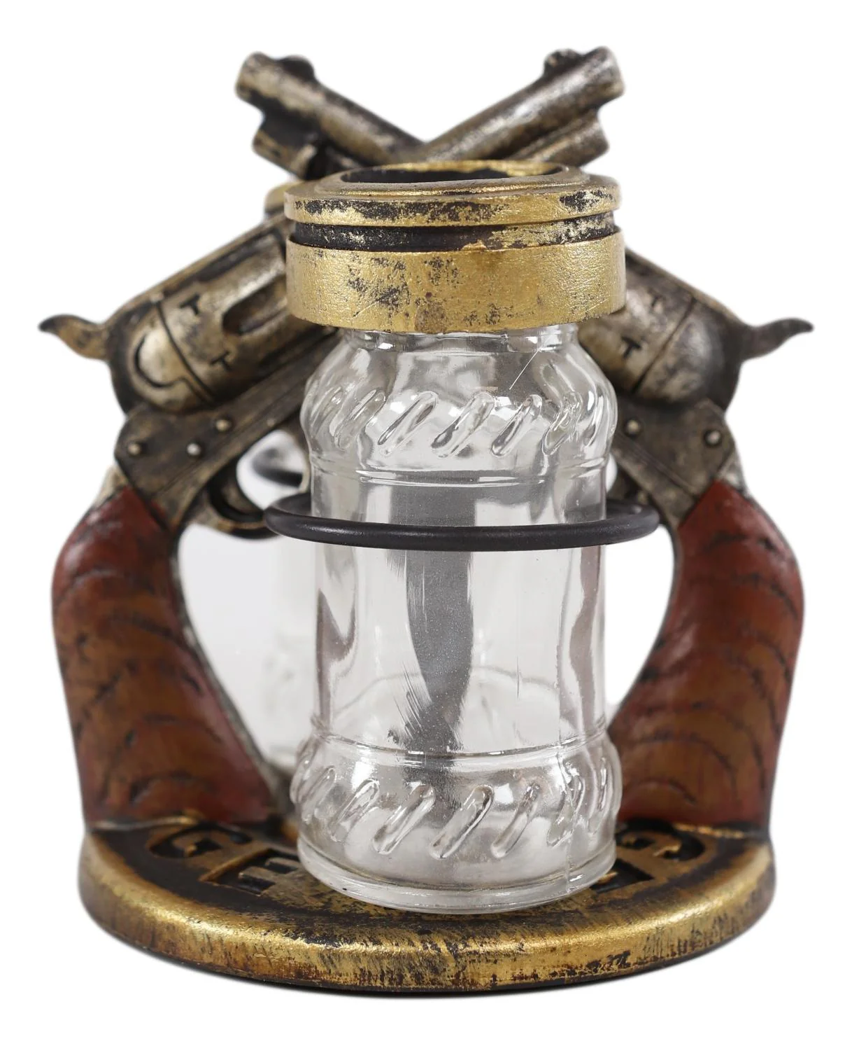 Western Dual Crossed Pistol Revolver Guns Salt And Pepper Shakers Holder Decor - Image 2