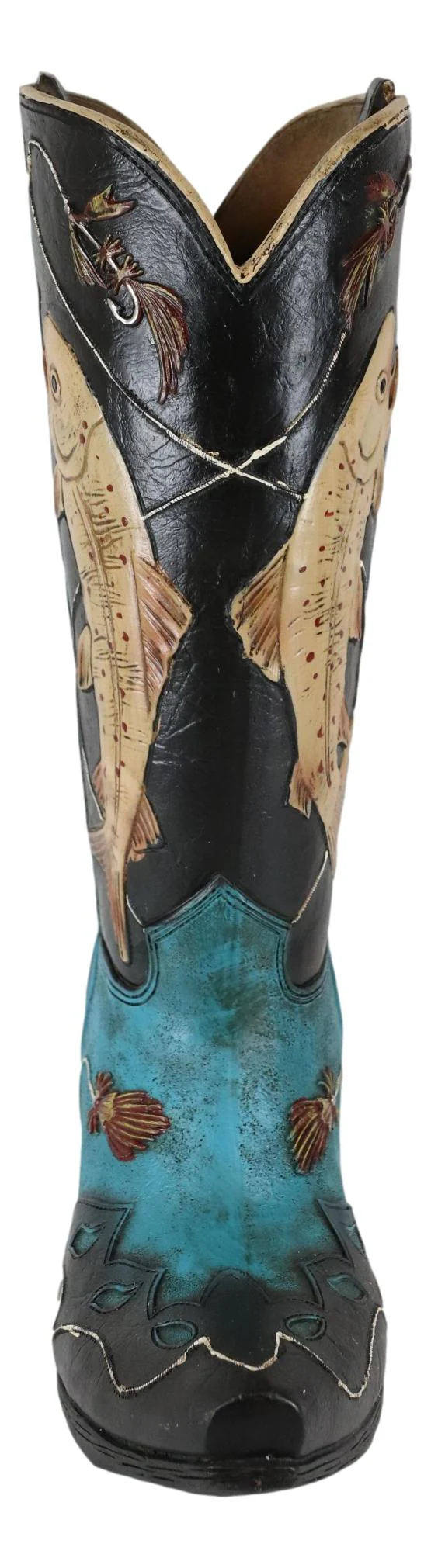Western Fishing Angler Bass Fishes Cowboy Cowgirl Boot Vase Planter Figurine - Image 2