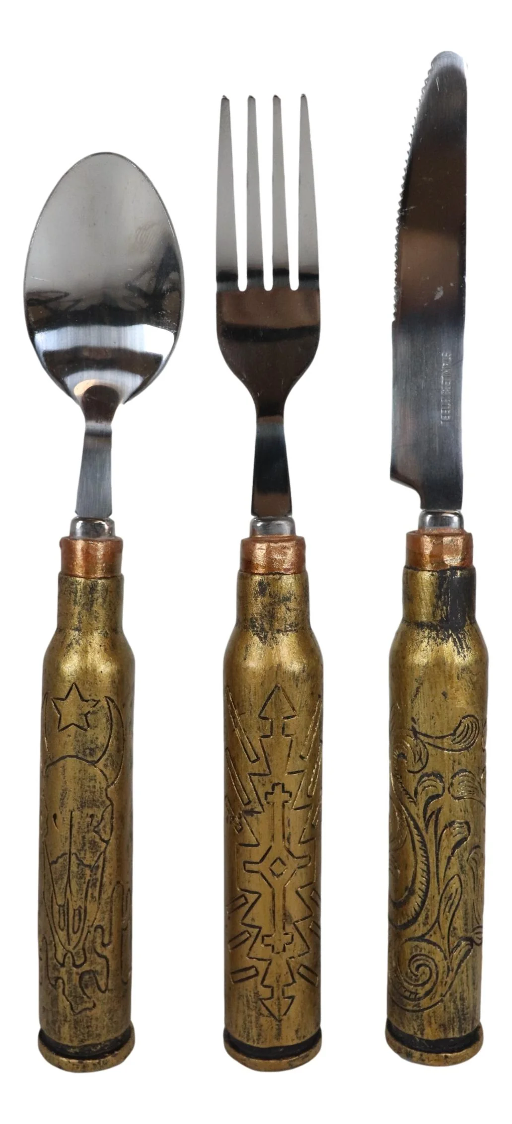 Western Hunter Rifle Ammo Bullet Shell Casing Flatware 4 Spoons Forks Knives Set - Image 2