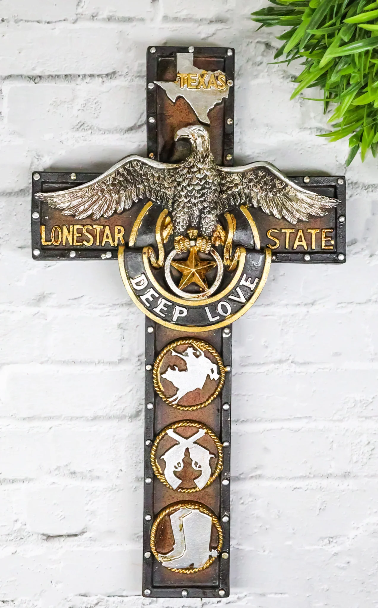 Western Rodeo Cowboy Pistols Spur Boots Texas Lone Star State Eagle Wall Cross - Image 9