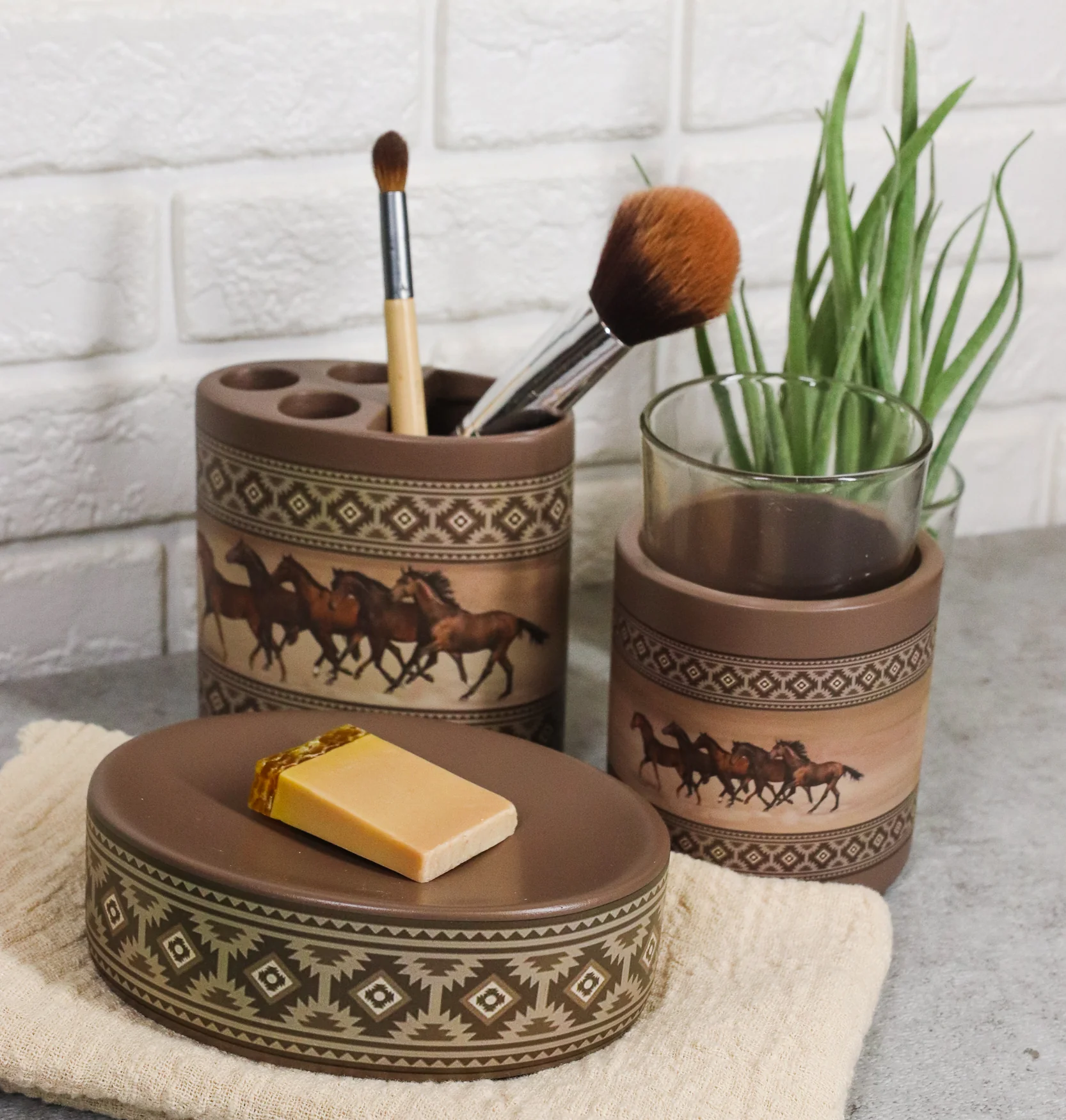 Western Running Horses With Southwest Navajo Vectors 6 Piece Bathroom Accent Set - Image 5