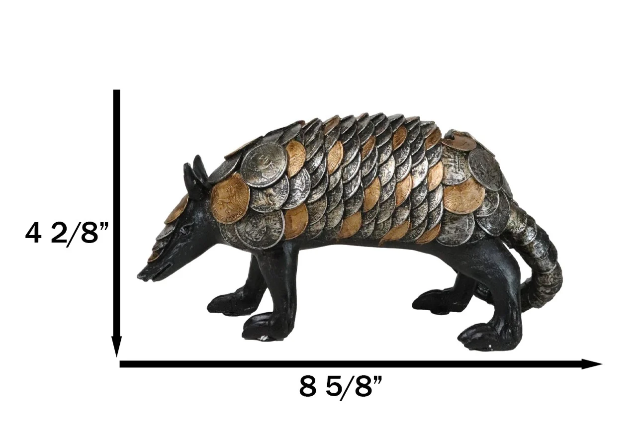 Western Rustic Armadillo With Engraved Coins Armor Money Savings Piggy Bank - Image 7