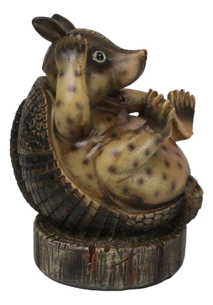 Western Rustic Texas Comical Baby Armadillo On Tree Money Coin Bank Figurine - Image 2