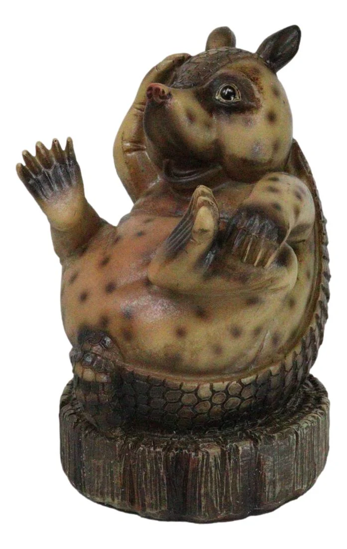 Western Rustic Texas Comical Baby Armadillo On Tree Money Coin Bank Figurine - Image 3