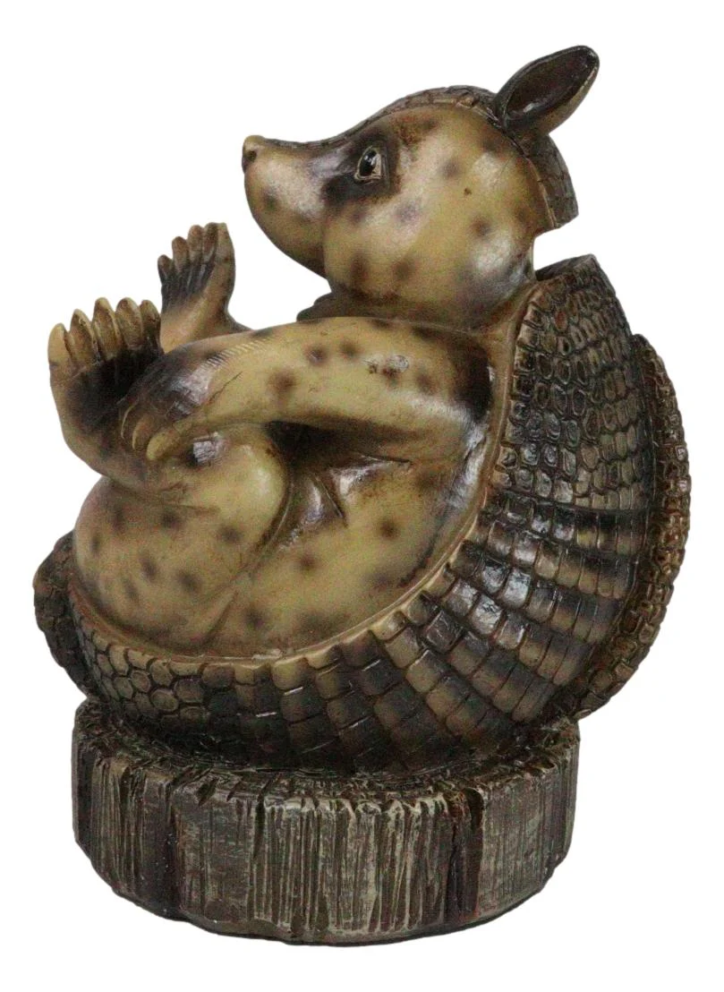 Western Rustic Texas Comical Baby Armadillo On Tree Money Coin Bank Figurine - Image 5