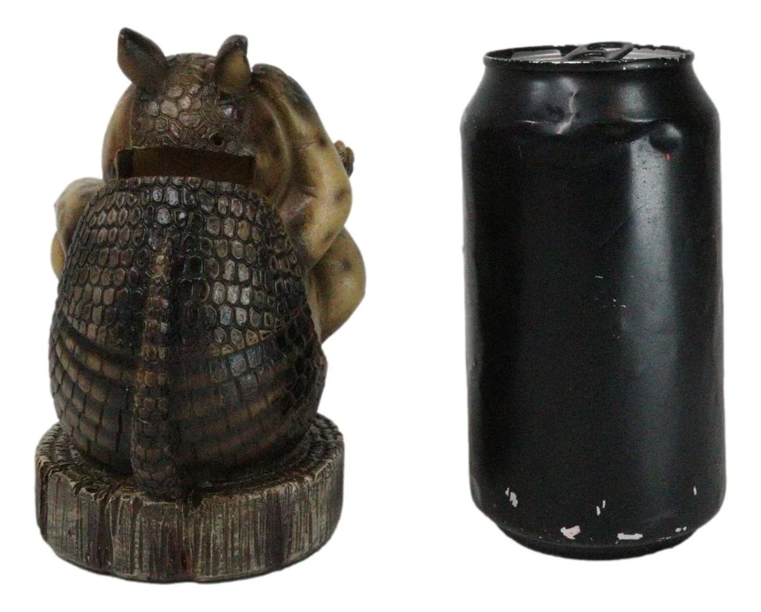 Western Rustic Texas Comical Baby Armadillo On Tree Money Coin Bank Figurine - Image 7
