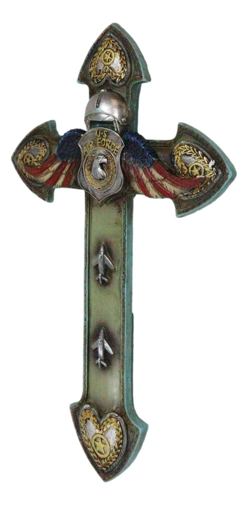 Western USA Air Force Eagle Badge American Flag Wings Hearts Memorial Wall Cross - Image 4