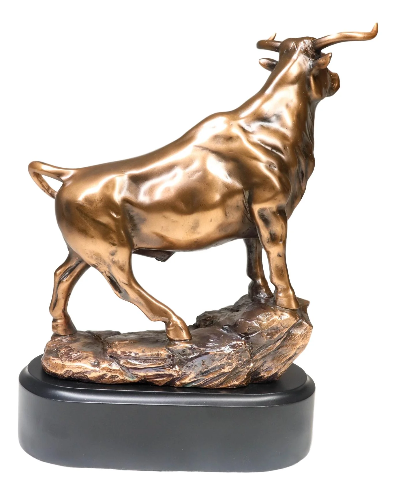 Western Wild Cattle Bull On Pride Rock Electroplated Resin Statue With Base - Image 3