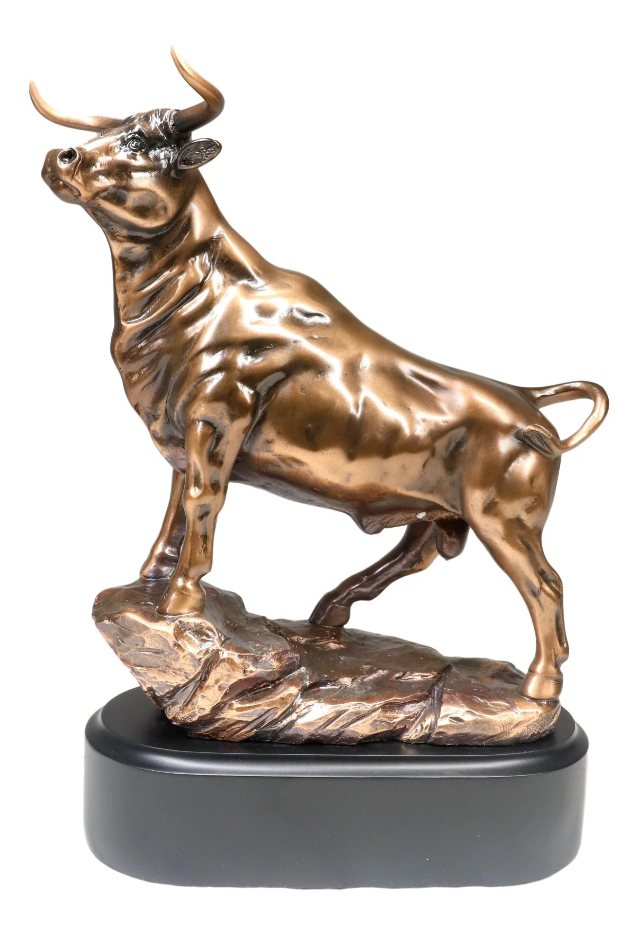 Western Wild Cattle Bull On Pride Rock Electroplated Resin Statue With Base - Image 5