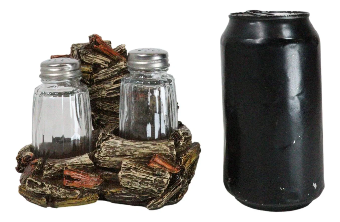 Western Woodland Forest Faux Wood Tree Logs Bear Bust Salt Pepper Shakers Holder - Image 8