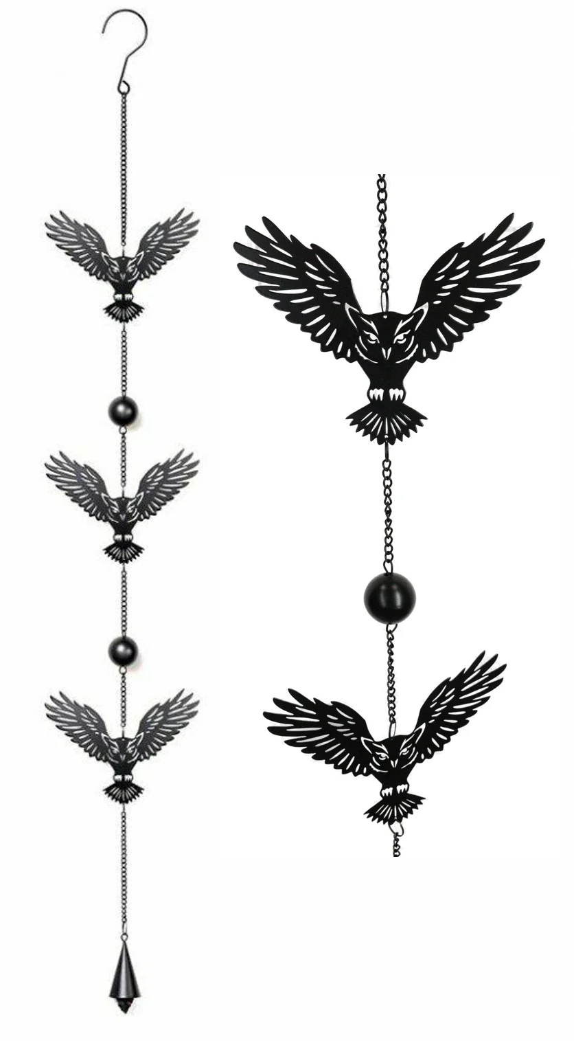 Whimsical Alchemy Sorcerer Night Goth Owls Metal Wall Hanging Mobile Wind Chime - Image 2