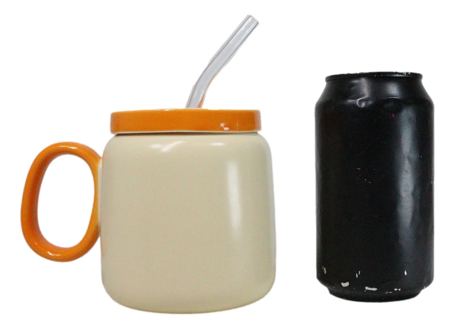 Whimsical Brown Bear Anime 16oz Orange Ceramic Mug Cup With Lid And Glass Straw - Image 8